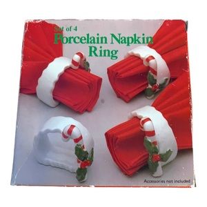 NIB VTG Candy Cane Moon Shape Napkin Ring Holders Set of 4 Tableware
